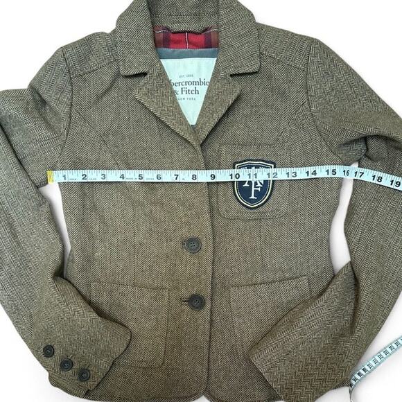 ABERCROMBIE & FITCH Brown Tweed Wool Cropped Fitted Blazer XS Dark Academia - Picture 7 of 12